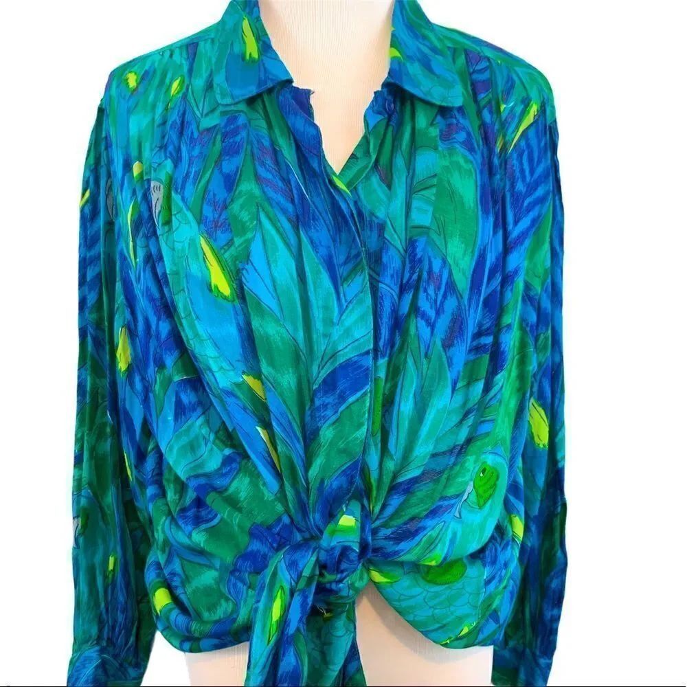 Vintage painterly fish print button down